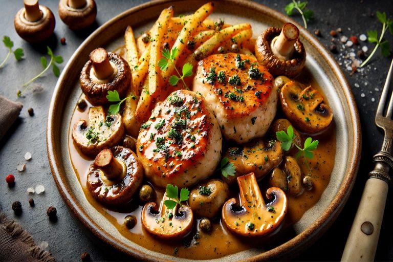 chapon en morceaux a la creme et aux champignons