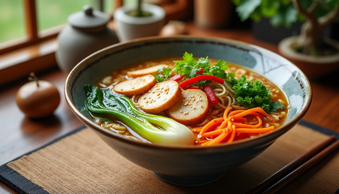 découvrez notre délicieuse recette de ramen végétarien qui marie saveurs irrésistibles et équilibre nutritionnel. apprenez à préparer ce plat réconfortant, riche en légumes et en nouilles, tout en préservant une alimentation saine et gourmande.