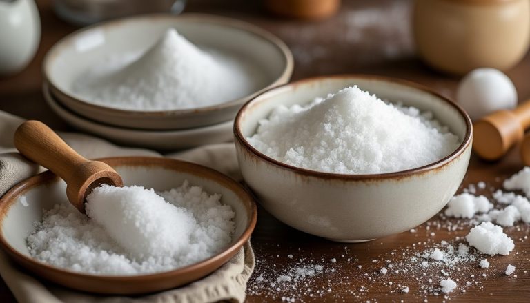 Sucre glace et sucre cristallisé dans deux bols, comparaison pour la pâtisserie