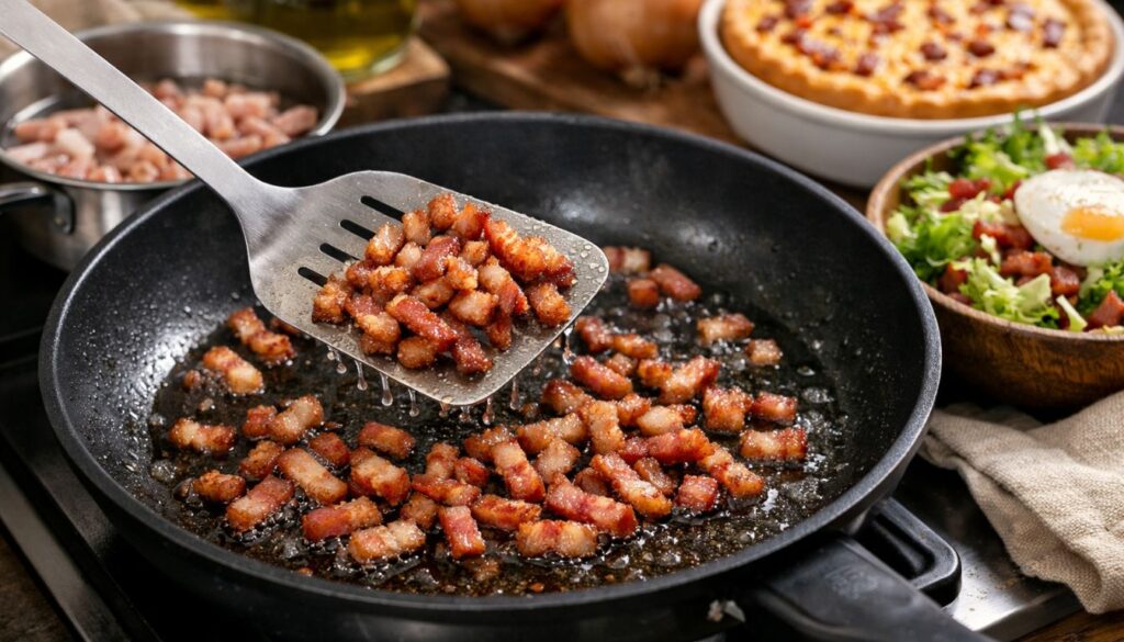 cuisson des lardons